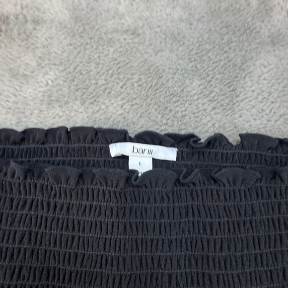 Pretty In Paint Black Smocked Square Neck Ruffle Peplum Long Sleeve Top Large - Picture 4 of 8